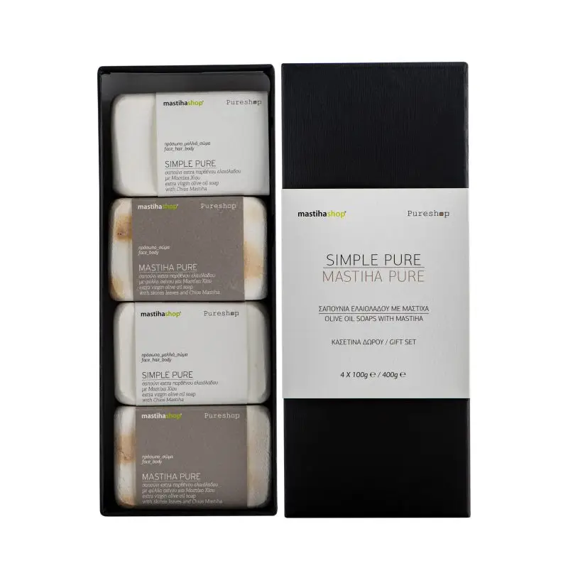 Geschenkset pure olijfolie zepen met mastiek